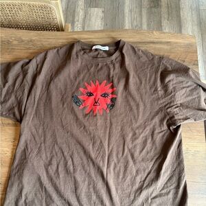 Brown Long Sleeve Tee with Red Sun Graphic